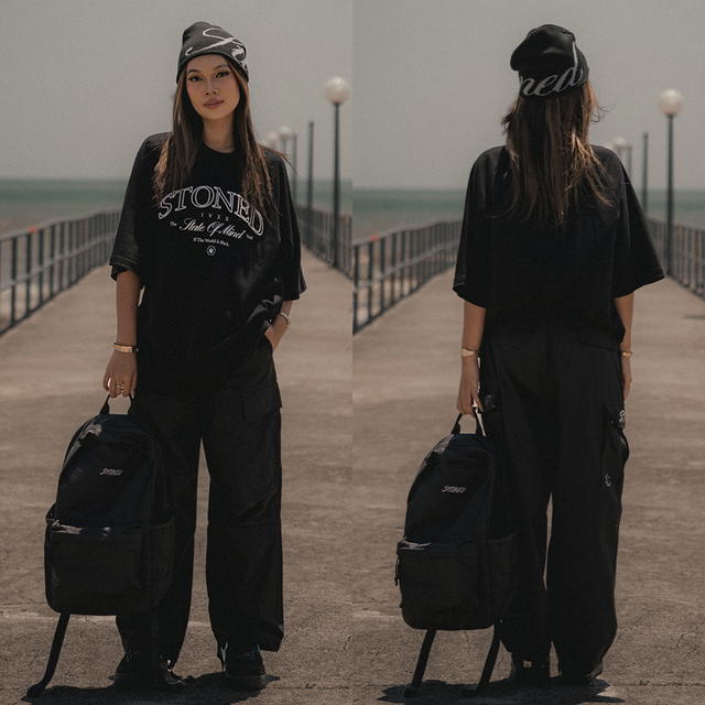 StonedandCo Void : Wide Fit Cargo Pants Black - view 7
