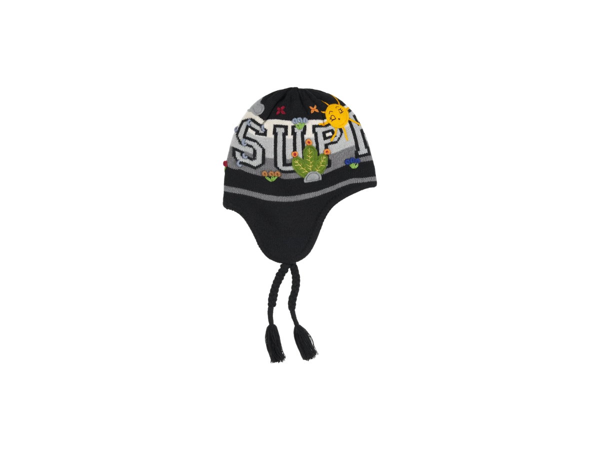 Supreme Felt Appliqué Earflap Beanie Black (FW25) | ของแท้