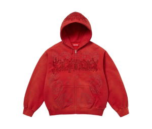 Buy Supreme Leather Appliqué Zip Up Hooded Sweatshirt Burnt Red (SS25) at Sasom – Authentic and Ready to Ship