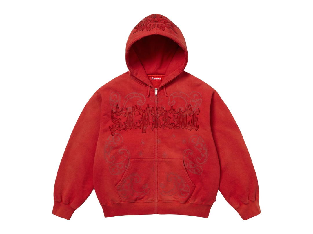 Supreme Supreme Leather Appliqué Zip Up Hooded Sweatshirt Burnt Red (SS25)
