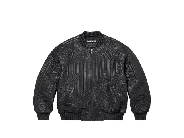 Supreme Supreme Mister Cartoon Embroidered Leather Jacket Black (FW24) - view 1