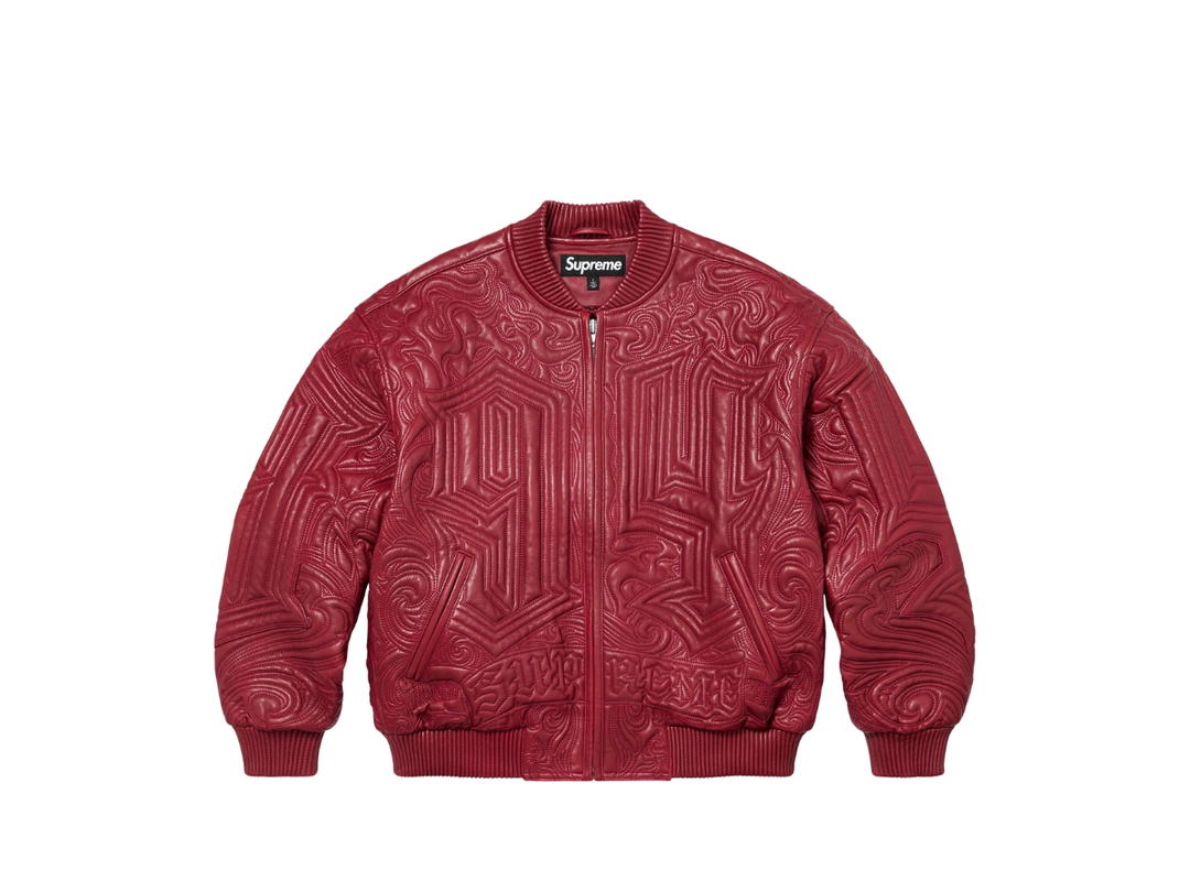 Supreme Supreme Mister Cartoon Embroidered Leather Jacket Burgundy (FW24)