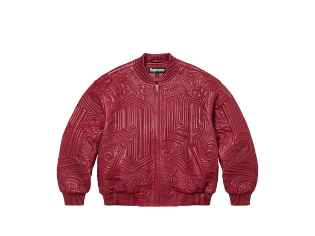 Supreme Supreme Mister Cartoon Embroidered Leather Jacket Burgundy (FW24) - view 1
