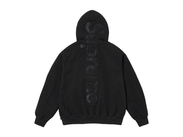 Supreme Supreme Satin Appliqué Hooded Sweatshirt Black (FW23) - view 2