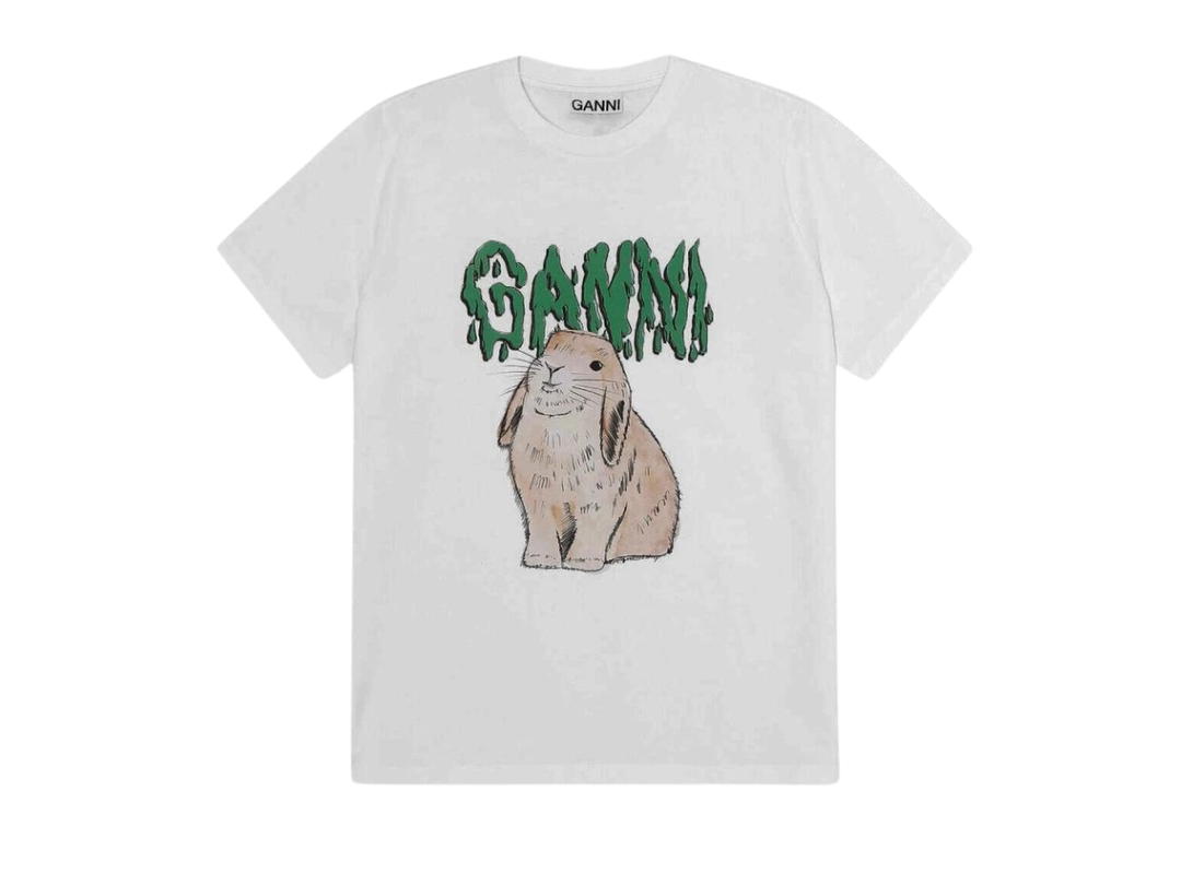 Ganni Ganni Basic Cotton Jersey Bunny T-Shirt Bright White