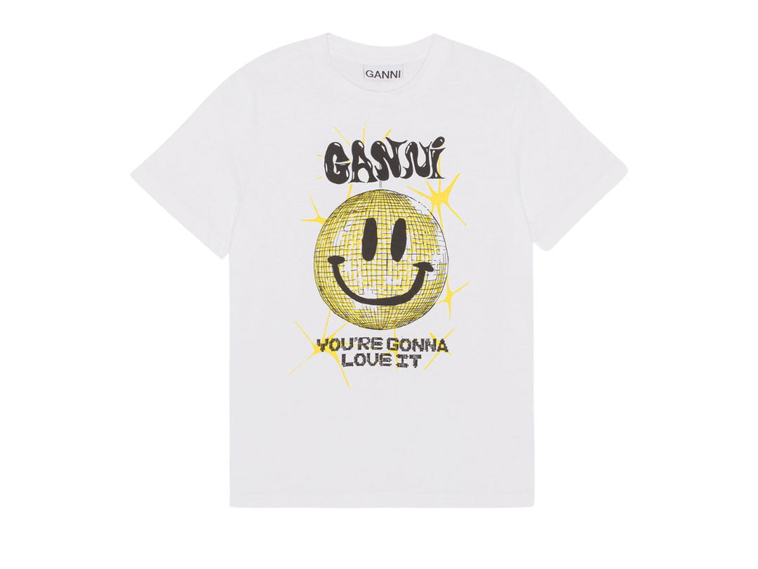 Ganni Ganni Smiley-Print Organic Cotton T-Shirt Bright White
