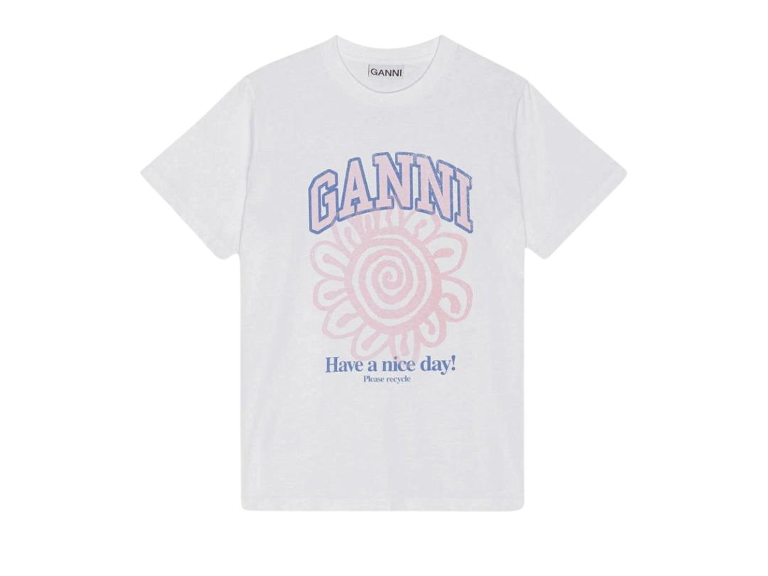 Ganni Ganni White Relaxed Flower T-Shirt Bright White