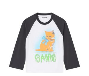 Buy Ganni Kitty-print Baseball Top White Dom at Sasom – Authentic and Ready to Ship