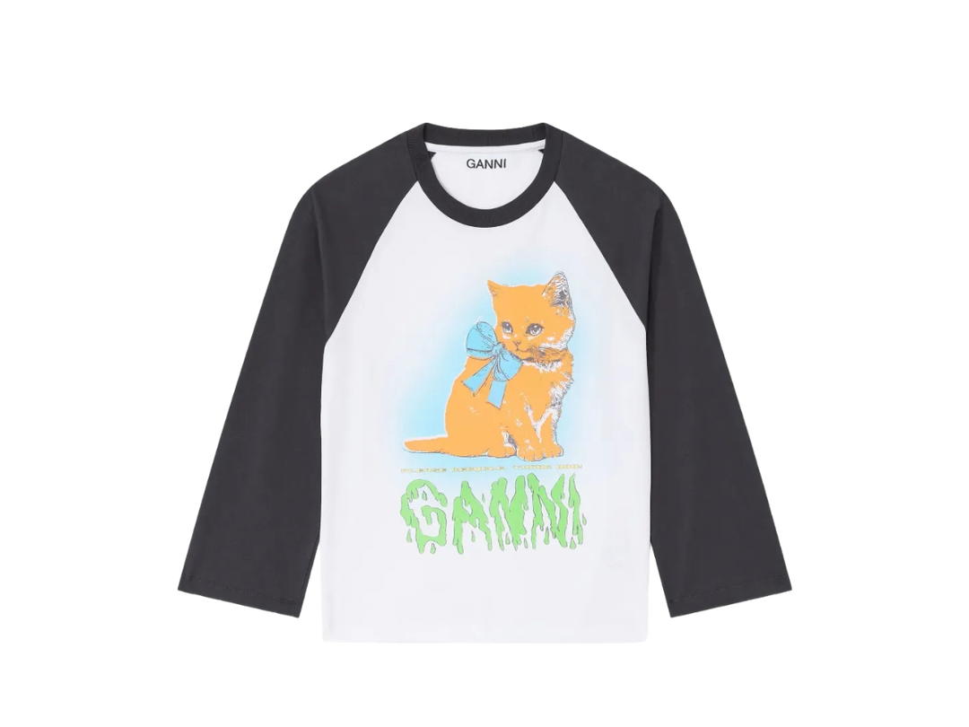 Ganni Ganni Kitty-print Baseball Top White Dom