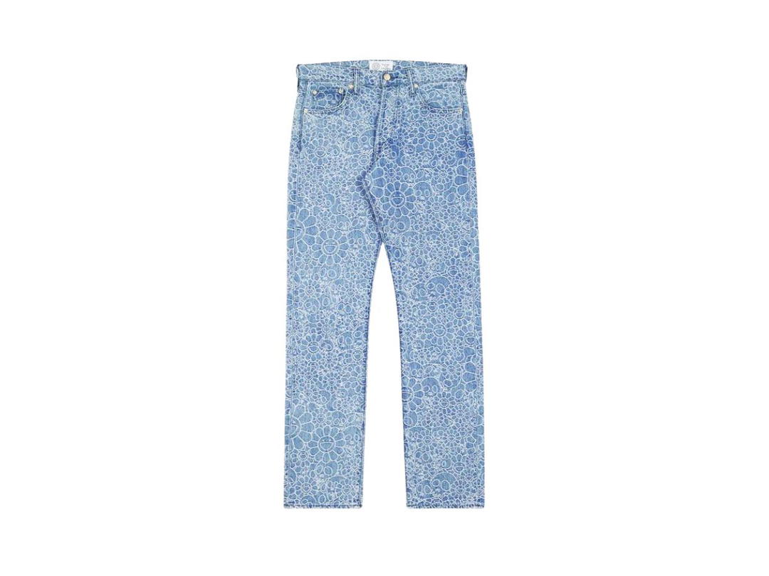 Takashi Murakami Takashi Murakami Flowers And Skulls Jacquard Denim Pants Light Blue