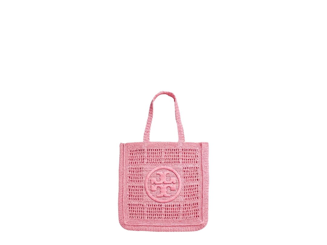 Tory Burch Tory Burch Ella Hand Crocheted Tote Bag Pink Raffia