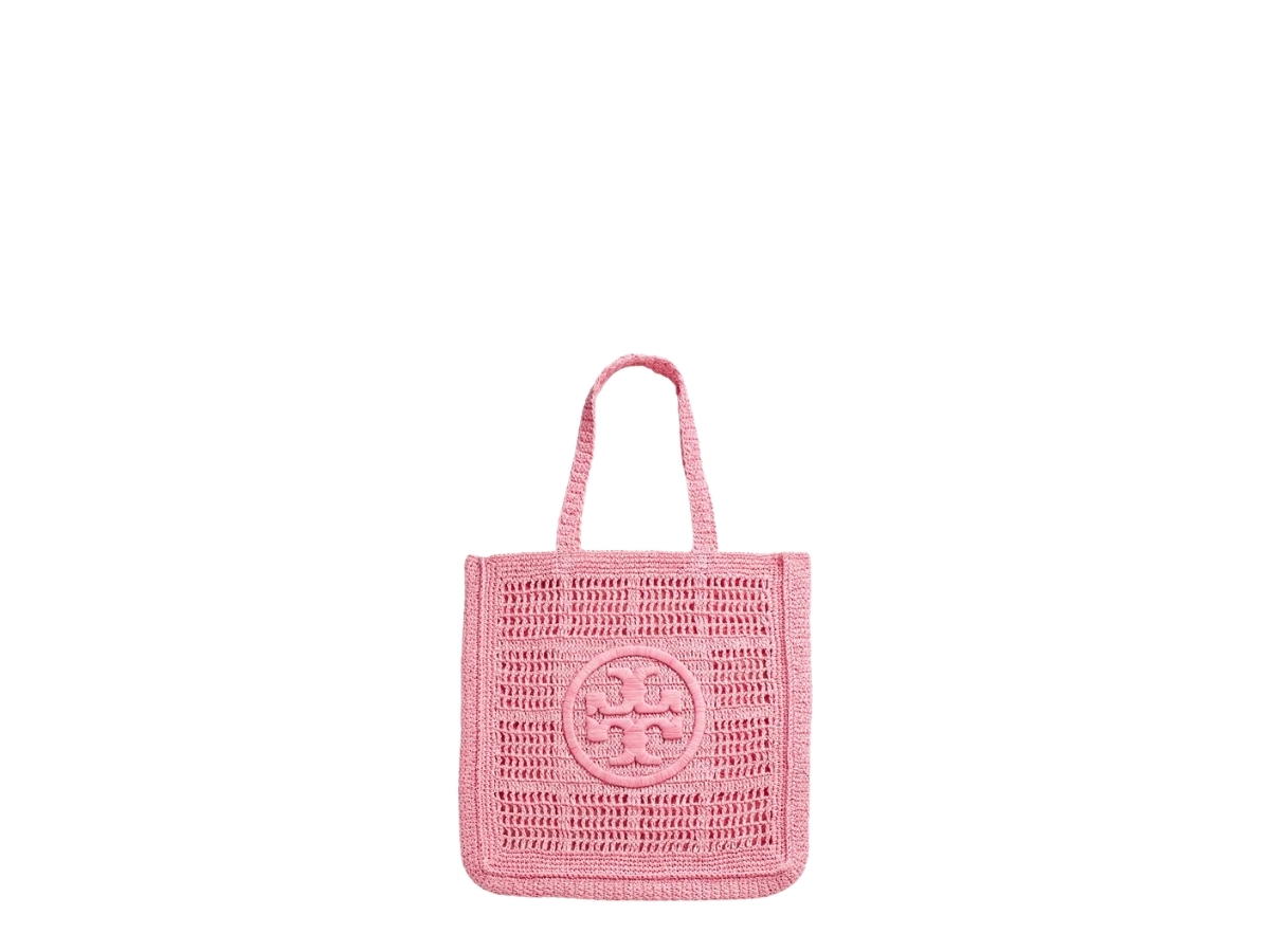 Tory Burch Tory Burch Ella Hand Crocheted Tote Bag Pink Raffia
