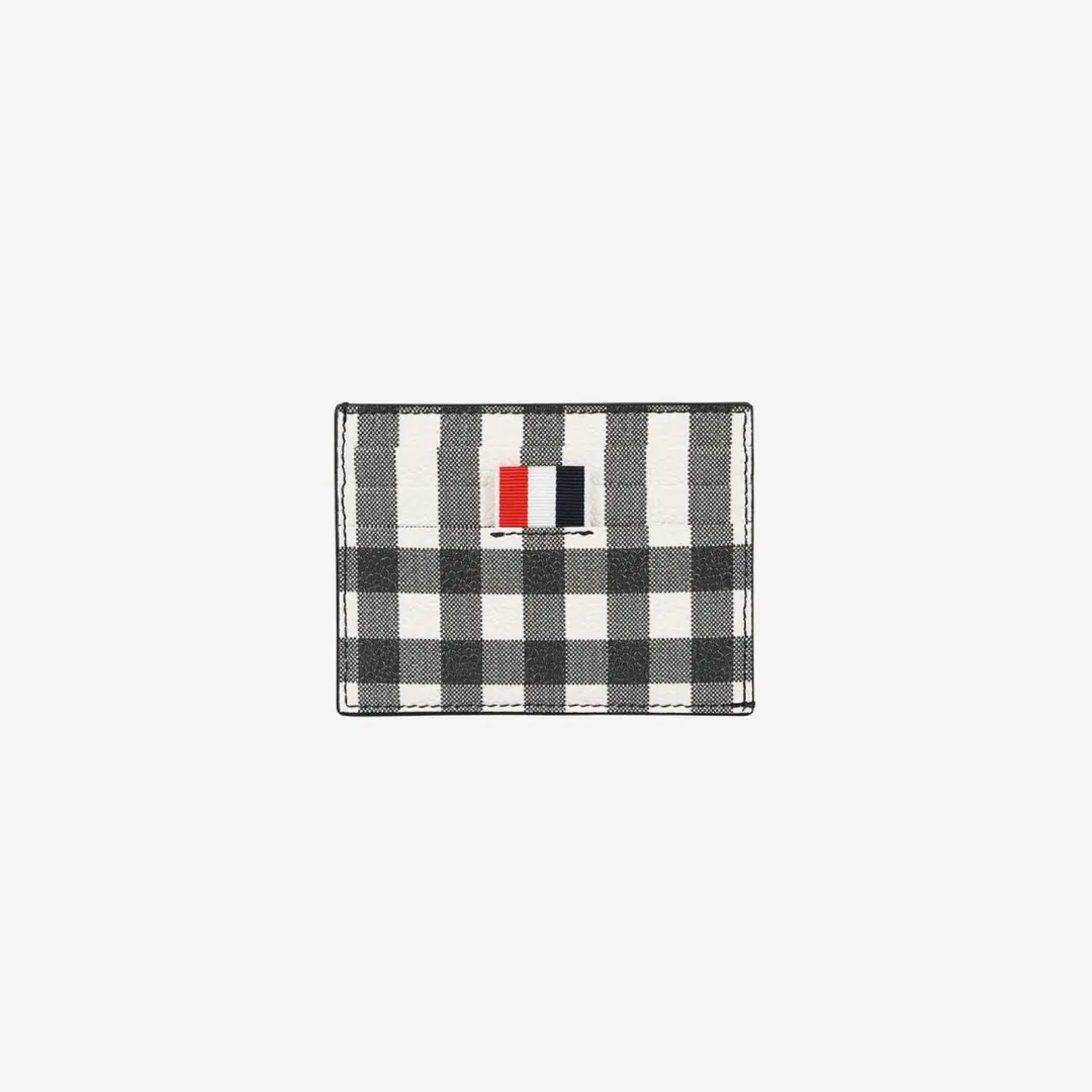 Thom Browne Thom Browne Gingham Print on Caviar Single Card Holder Black White