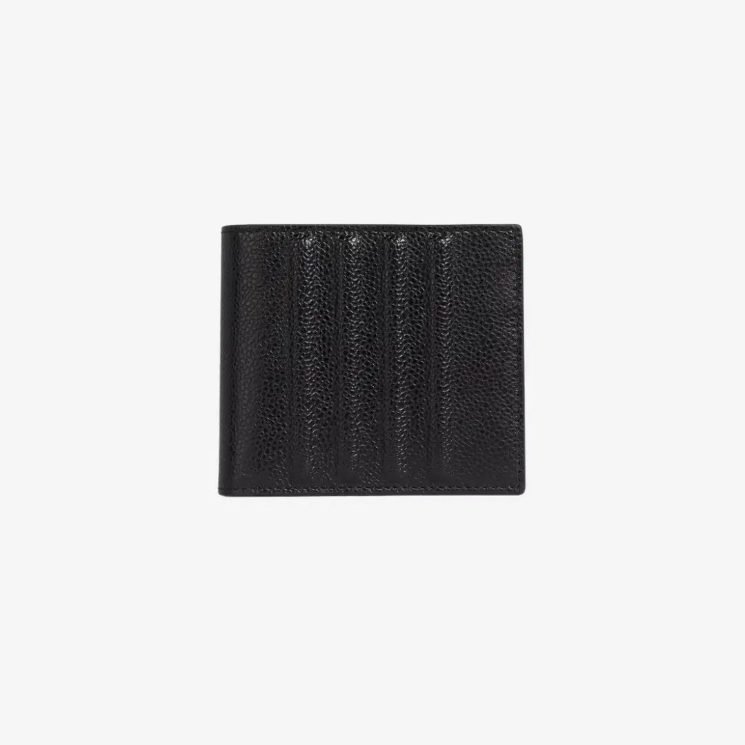 Thom Browne Thom Browne Pebble Grain Leather Debossed 4-Bar Bill Fold Wallet Black