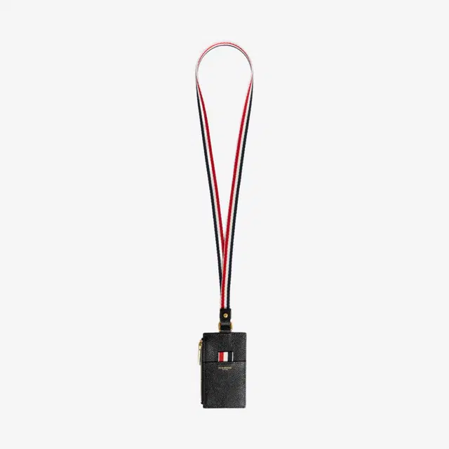 Thom Browne Thom Browne Pebble Grain Leather Debossed 4-Bar Stripe Lanyard Zippered Card Wallet Black - view 2