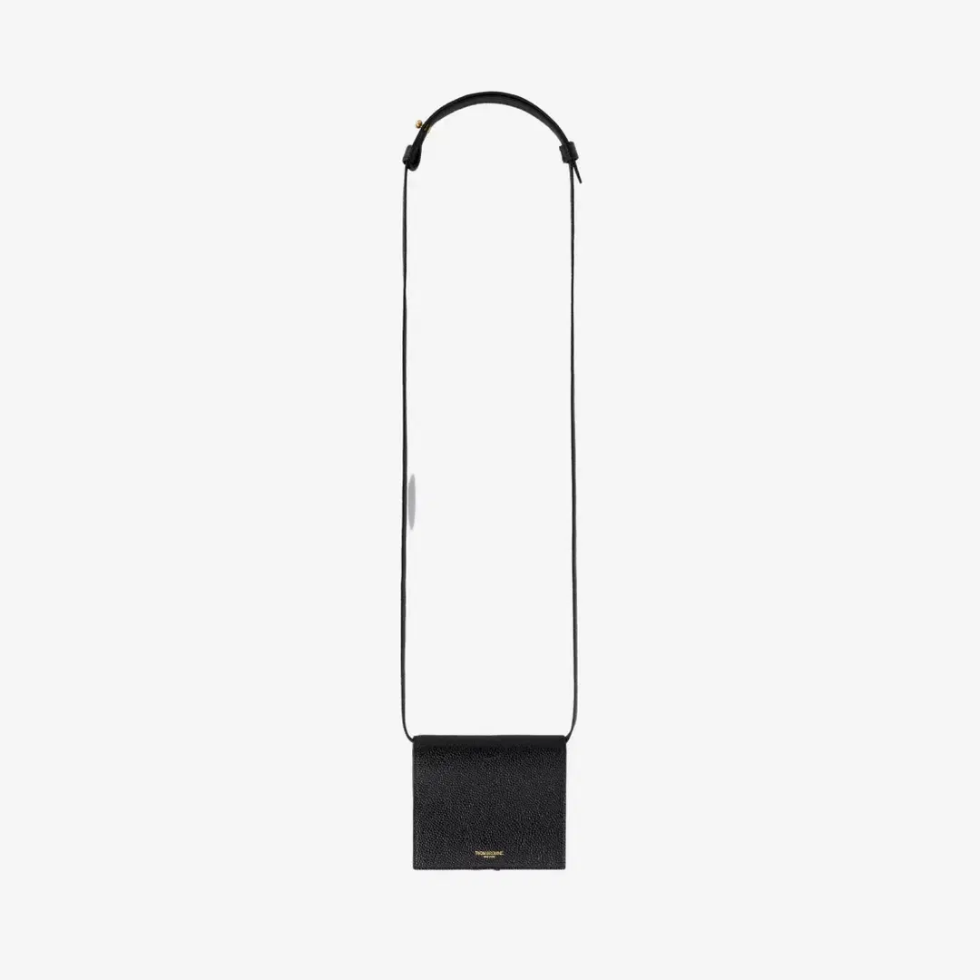 Thom Browne Thom Browne Pebbled Calfskin Crossbody Card Holder Black