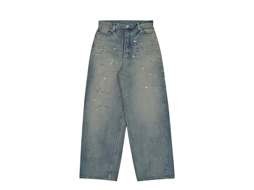 Takashi Murakami Takashi Murakami Flower Jacquard Denim Baggy Washed Blue