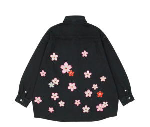 Buy Takashi Murakami Sakura Embroidery Patch Cotton Shirts Black at Sasom – Authentic and Ready to Ship