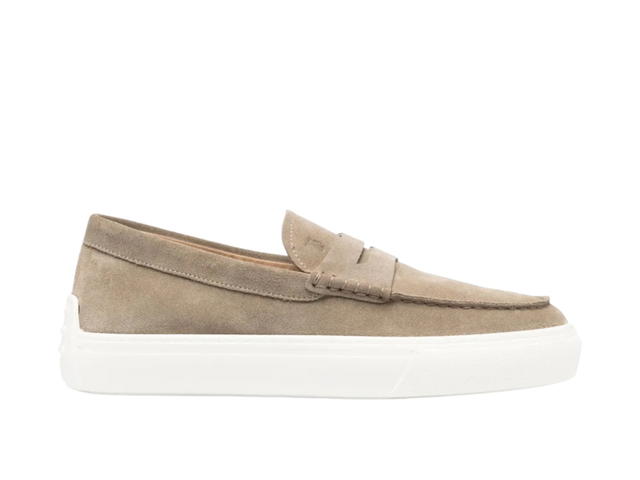 Tod's Tod's Round Toe Rubber Sole Suede Loafers Beige - view 1