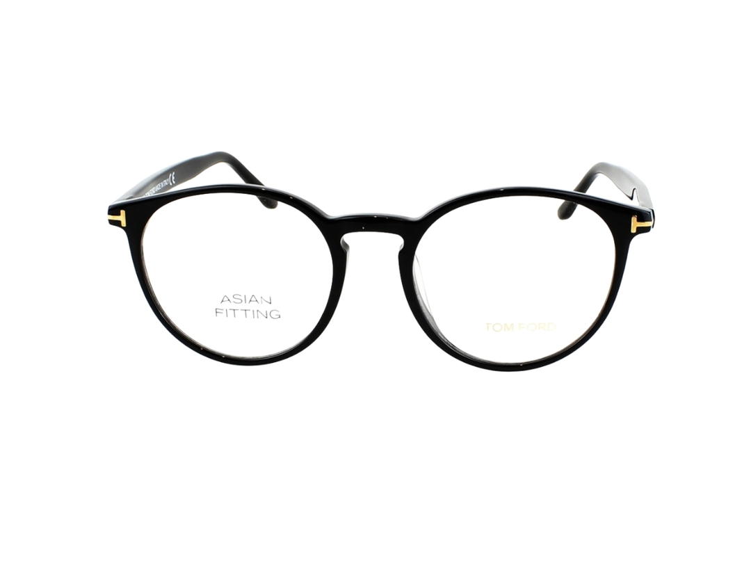 Tom Ford Tom Ford TF-5524-F-001-52 Glasses In Black Acetate Frame-Shiny Metal T Logo With Clear Lenses