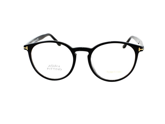 Tom Ford Tom Ford TF-5524-F-001-52 Glasses In Black Acetate Frame-Shiny Metal T Logo With Clear Lenses - view 1