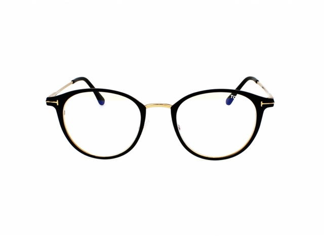 Tom Ford Tom Ford TF-5528-B-002-49 Glasses In Black Acetate-Metal Frame-Shiny Metal T Logo With Clear Lenses - view 1