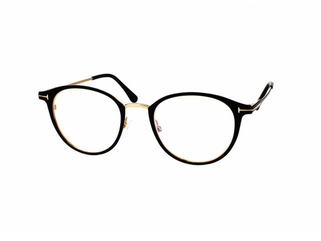 Tom Ford Tom Ford TF-5528-B-002-49 Glasses In Black Acetate-Metal Frame-Shiny Metal T Logo With Clear Lenses - view 2
