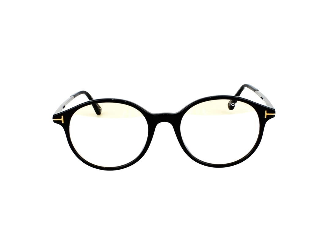 Tom Ford Tom Ford TF-5554-F-B-001-52 Glasses In Black Acetate-Metal Frame-Shiny Metal T Logo With Clear Lenses