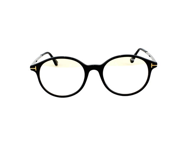 Tom Ford Tom Ford TF-5554-F-B-001-52 Glasses In Black Acetate-Metal Frame-Shiny Metal T Logo With Clear Lenses - view 1