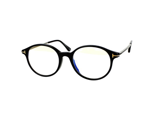Tom Ford Tom Ford TF-5554-F-B-001-52 Glasses In Black Acetate-Metal Frame-Shiny Metal T Logo With Clear Lenses - view 2