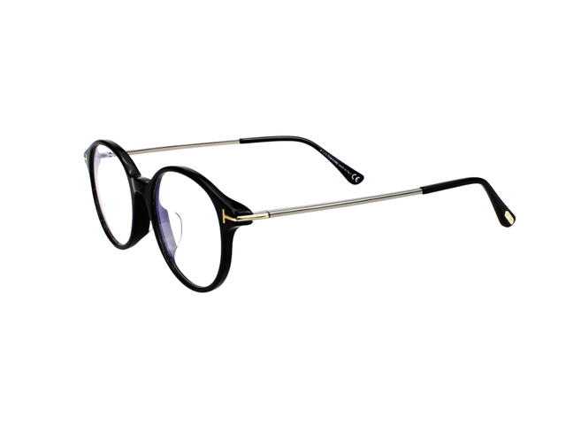Tom Ford Tom Ford TF-5554-F-B-001-52 Glasses In Black Acetate-Metal Frame-Shiny Metal T Logo With Clear Lenses - view 3