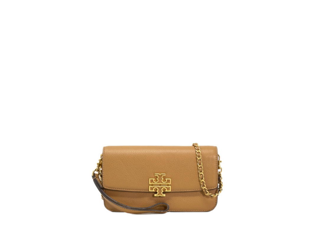 Tory Burch Tory Burch Britten Chain Wallet In Grained Leather With Gold Hardware Tiramisu