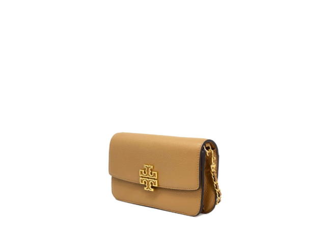 Tory Burch Tory Burch Britten Chain Wallet In Grained Leather With Gold Hardware Tiramisu - view 2