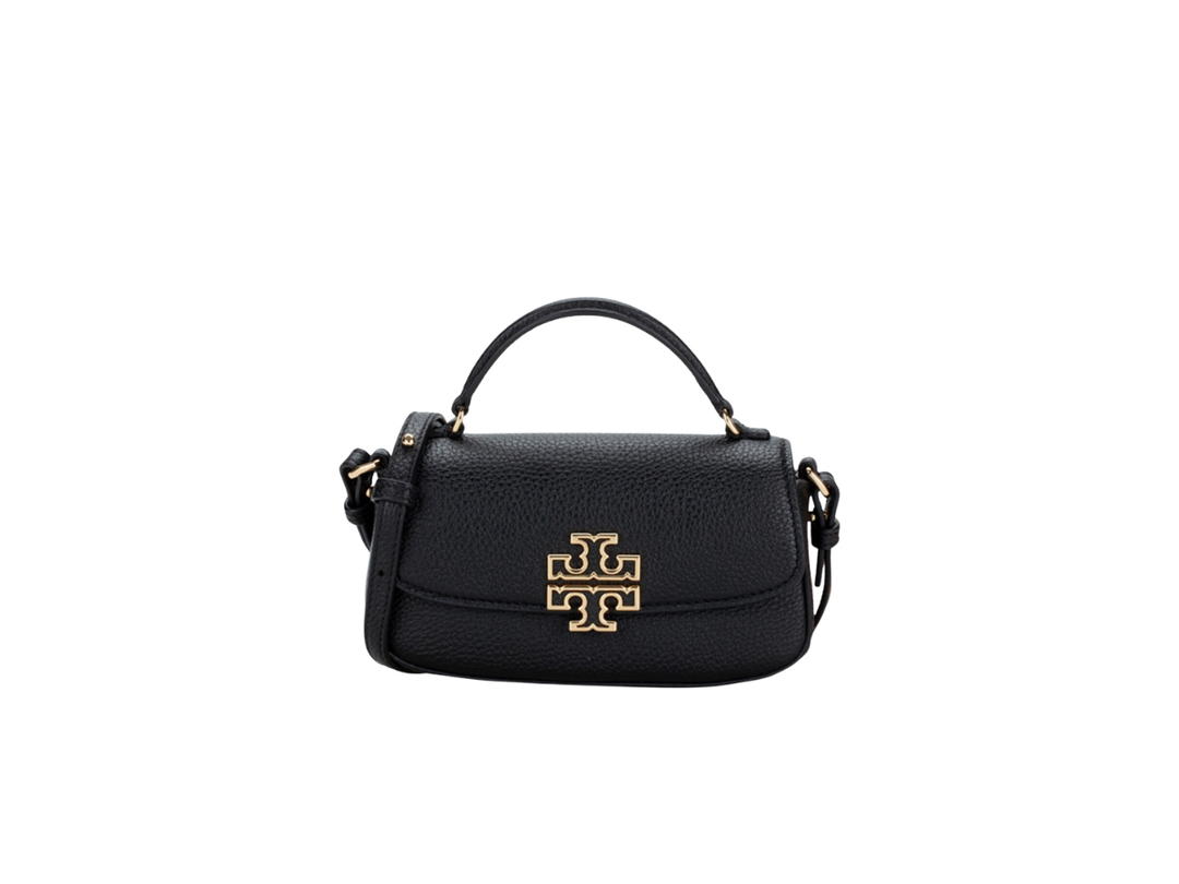 Tory Burch Tory Burch Britten Mini Top Handle Crossbody In Grained Leather With Brass Hardware Black