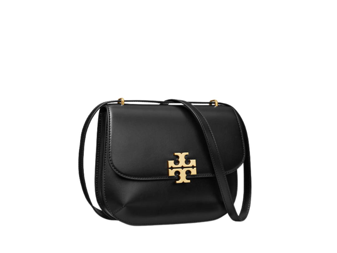 Tory Burch Tory Burch Eleanor Slim Saddle Bag In Calf Leather With Gold Hardware Magnetic Snap Closure Black
