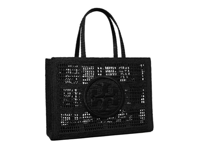 Tory Burch Tory Burch Ella Hand Crocheted Large Tote In Hand Crocheted Raffia With An Embroidered Double Black - view 1