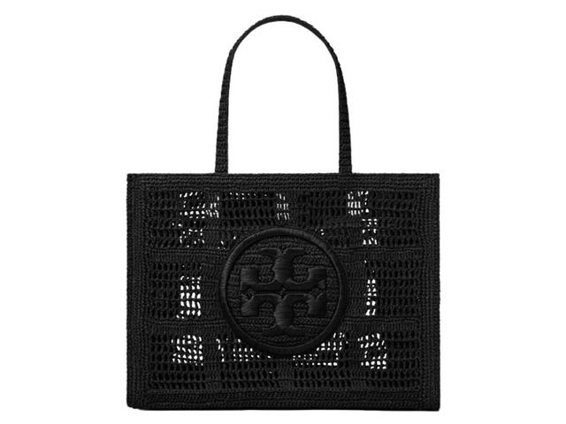 Tory Burch Tory Burch Ella Hand Crocheted Large Tote In Hand Crocheted Raffia With An Embroidered Double Black - view 2