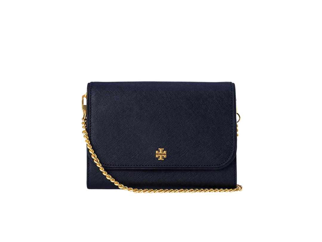 Tory Burch Tory Burch Emerson Leather Chain Wallet Crossbody Bag In Leather With Gold Hardware Navy