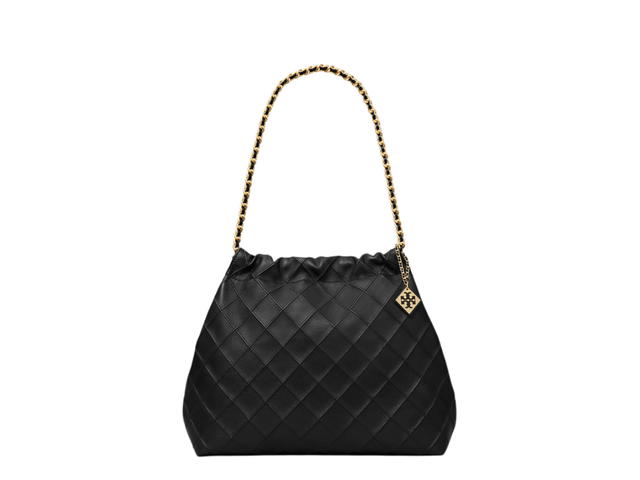Tory Burch Tory Burch Fleming Soft Drawstring Bag In Softest Leather With Diamond Pattern Pintucks And Braided Chain Strap Black - view 2