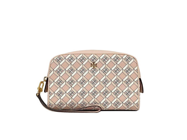 Tory Burch Tory Burch Geo Logo Essentials Pouch In Coated Canvas With Gold Color Hardware Pink - view 1