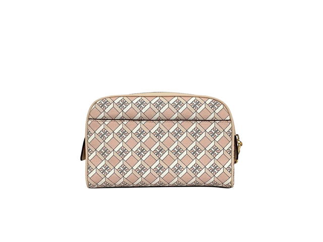 Tory Burch Tory Burch Geo Logo Essentials Pouch In Coated Canvas With Gold Color Hardware Pink - view 2