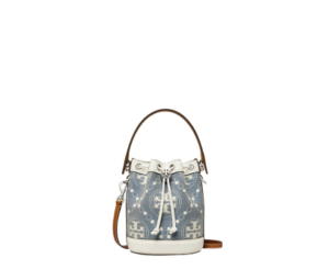 Buy Tory Burch Mini T Monogram Bucket Bag In Denim Jacquard With Nickel Hardware Pearl Blue at Sasom – Authentic and Ready to Ship