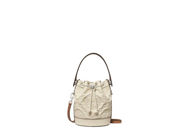 Tory Burch Tory Burch Mini T Monogram Bucket Bag In Embroidered Patent Leather With Nickel Hardware Light Cream - view 1