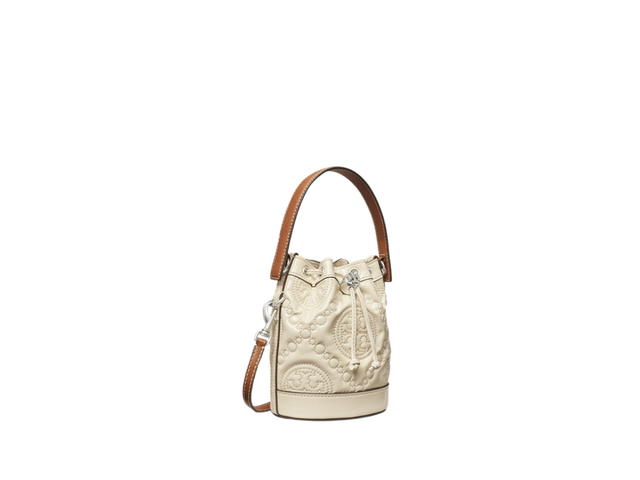 Tory Burch Tory Burch Mini T Monogram Bucket Bag In Embroidered Patent Leather With Nickel Hardware Light Cream - view 2
