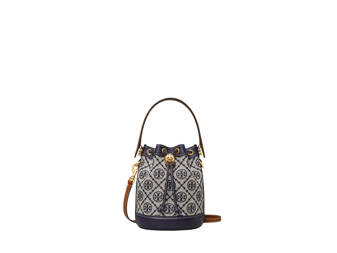 Tory Burch Tory Burch Mini T Monogram Bucket Bag In Woven Jacquard Leather With Brass-Finish Hardware Tory-Navy