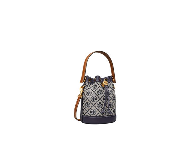 Tory Burch Tory Burch Mini T Monogram Bucket Bag In Woven Jacquard Leather With Brass-Finish Hardware Tory-Navy - view 2