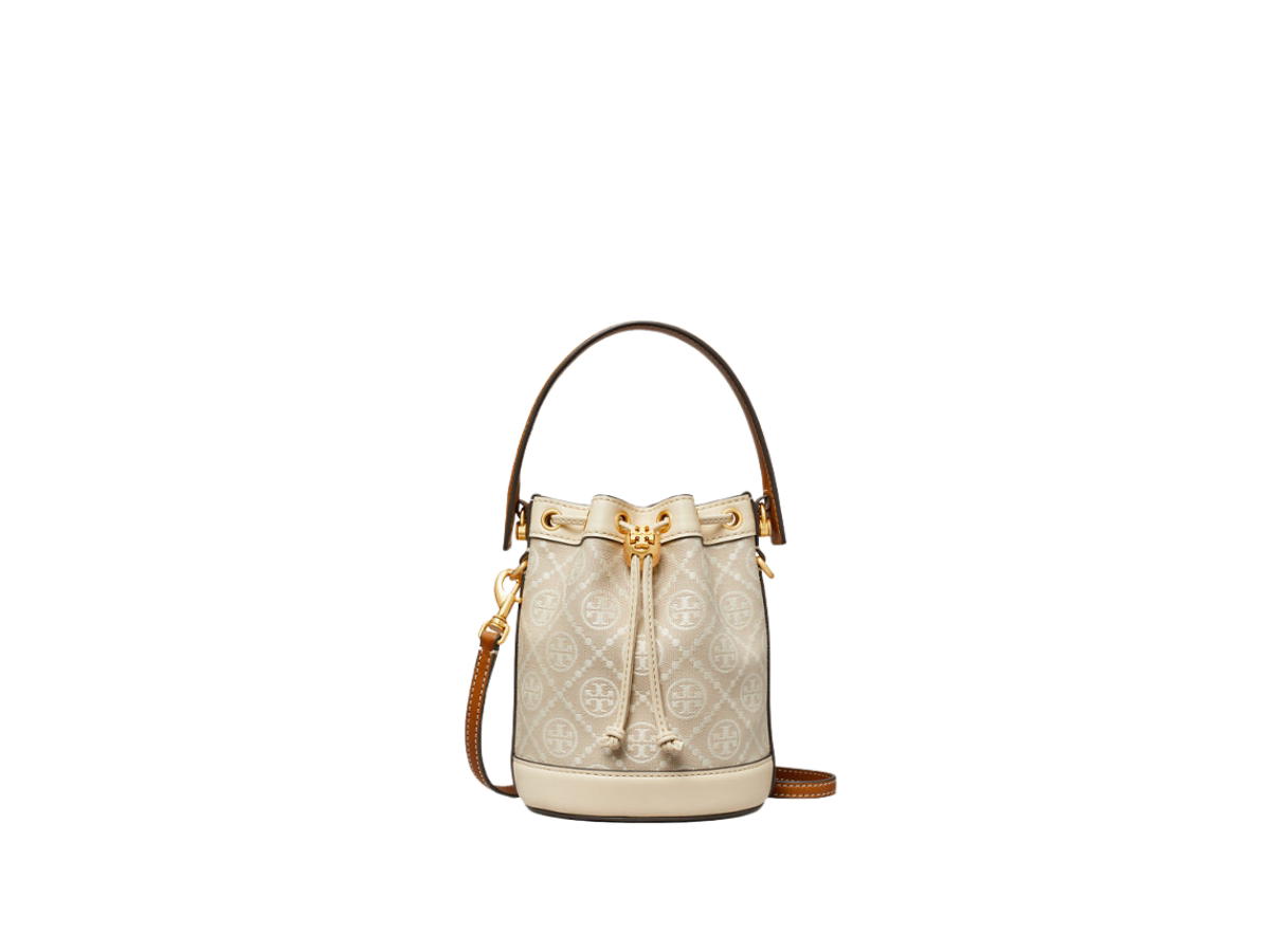 Tory Burch Tory Burch Mini T Monogram Degrade Bucket Bag In Woven Jacquard Leather With Brass Hardware Ivory