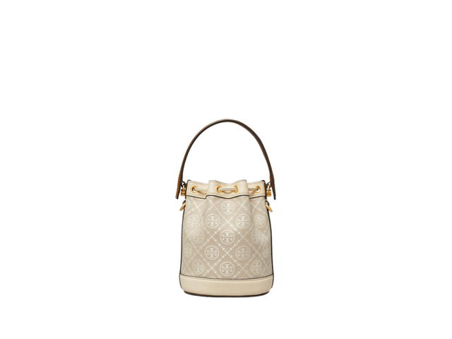 Tory Burch Tory Burch Mini T Monogram Degrade Bucket Bag In Woven Jacquard Leather With Brass Hardware Ivory - view 2