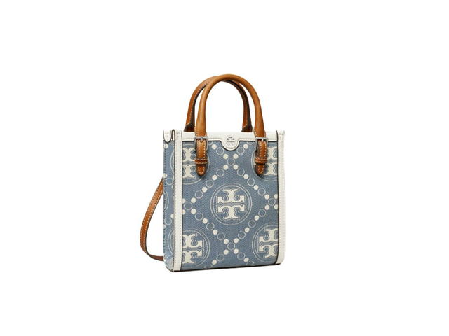 Tory Burch Tory Burch Mini T Monogram Denim Tote In Denim Jacquard With Nickel Hardware Pearl Blue - view 2