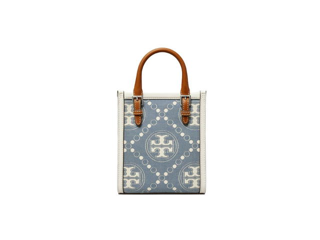Tory Burch Tory Burch Mini T Monogram Denim Tote In Denim Jacquard With Nickel Hardware Pearl Blue - view 3